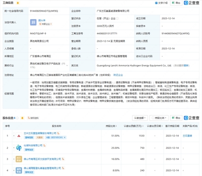 兰石重装等广东成立氨氢能源装备公司